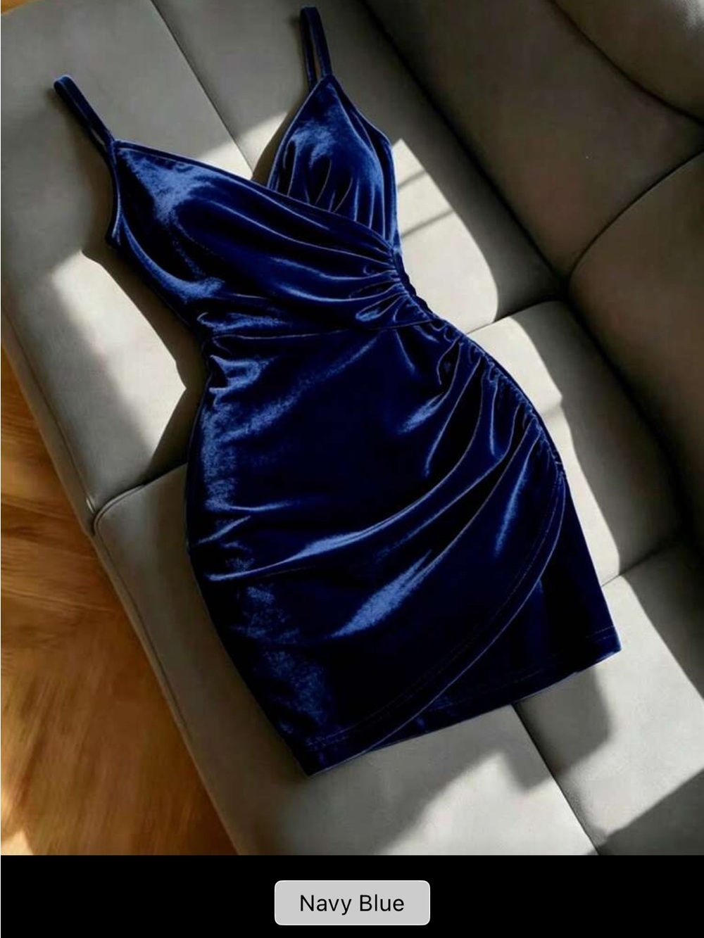 SHEIN Navy Blue Velvet Ruched Bodycon Mini Dress
